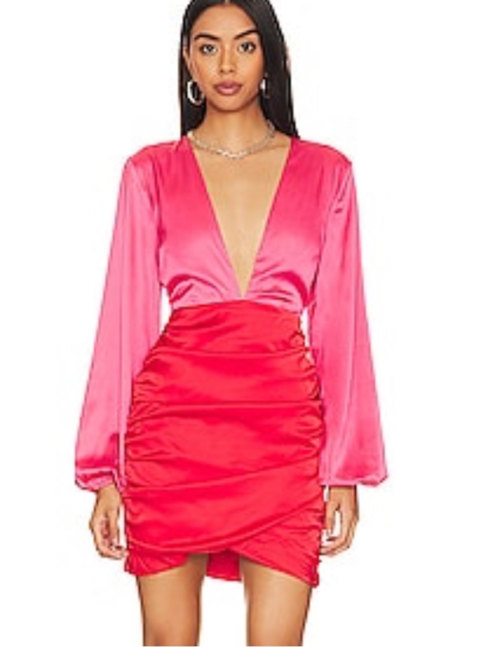 Superdown Cheyanne Deep V Dress Pink & Red Two-Tone Mini Revolve XXS